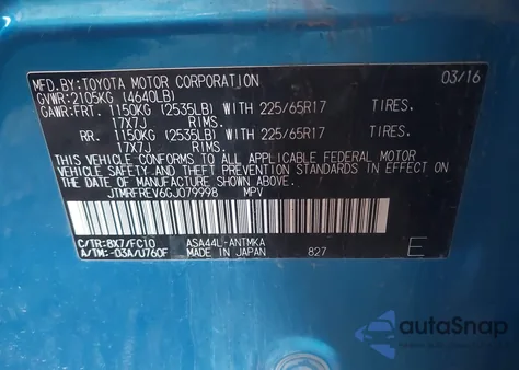 2016 Toyota Rav4 Xle from USA, damaged, VIN JTMRFREV6GJ079998